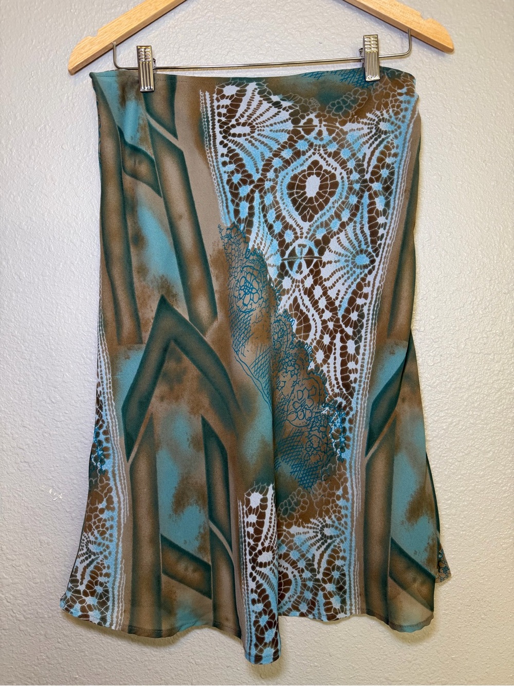 Easy Pieces New York Teal & Brown Printed Flowy Skirt